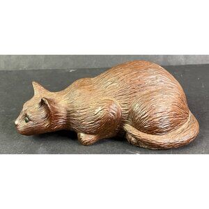 Cat Figurine Red Mill Crouched Pouncing 7" Brown Vtg 1991 Intense Kitty